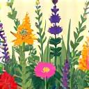 Vibrant pollinator garden with bees and butterflies