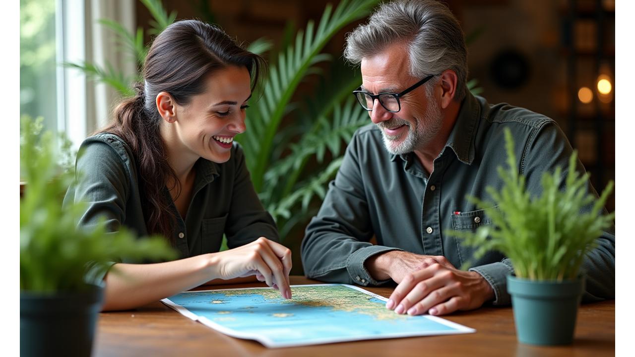 Xenorivaltremos conservation travel specialist explaining a map to an interested traveler