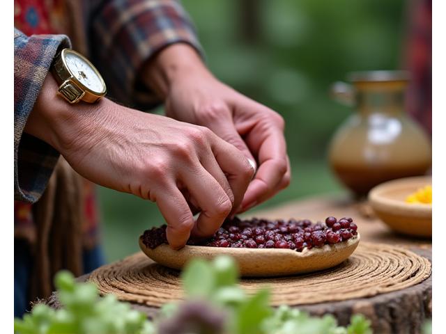 Indigenous elder teaching traditional food preparation with native ingredients