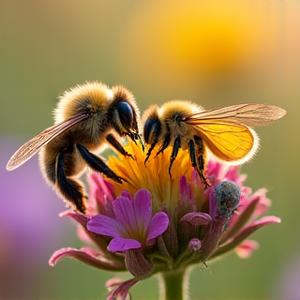 Macro shot of a diverse group of native bees and butterflies on vibrant wildflowers in a sunny meadow, highlighting pollinator species establishment.